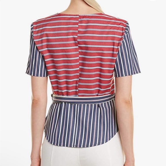 BCBGeneration Red & Blue Mixed Print Wrap Top Size Large New with Tag - Picture 10 of 11